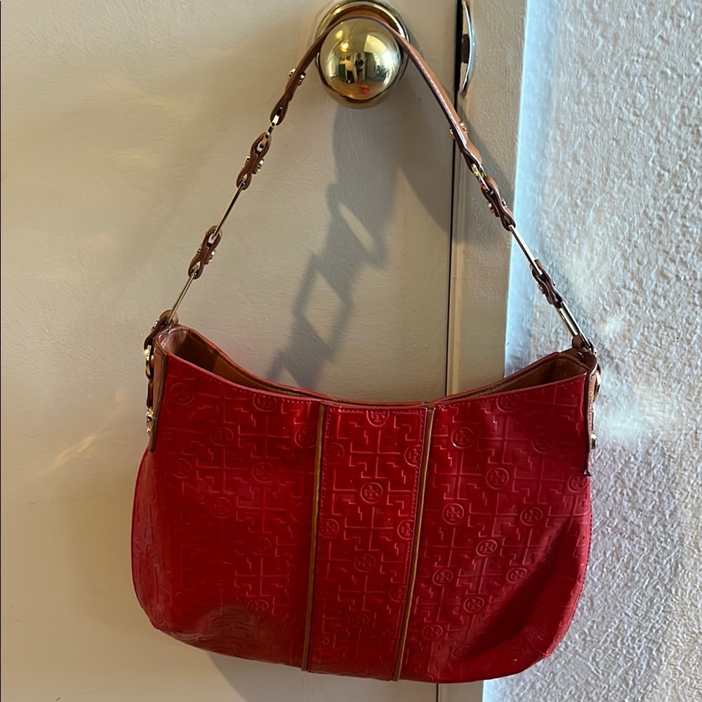 Tory Burch Red Embossed Shoulder Bag
